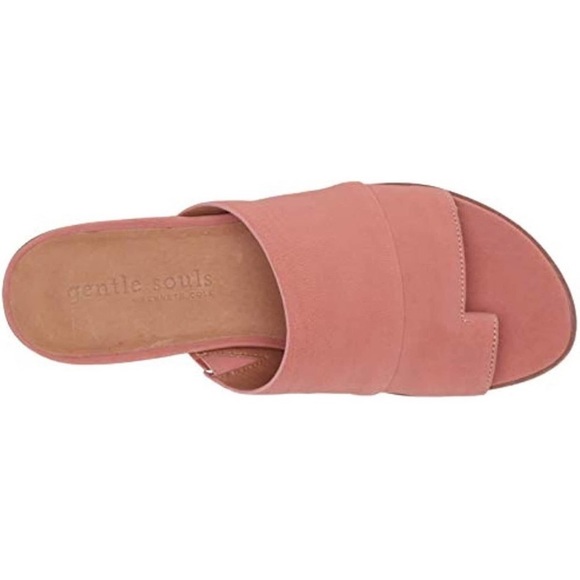 Gentle Souls by Kenneth Cole Pink Leather Toe Thong Platform Slides Sandals  6.5 - Picture 2 of 14